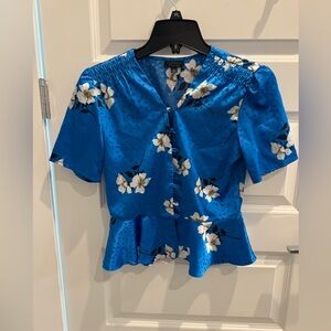 Topshop Blue Satin Floral Blouse